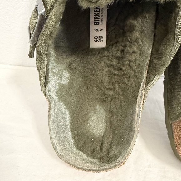 Birkenstock Boston clog shearling slip on suede leather green size 40 women’s - Picture 12 of 14